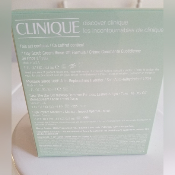 NIB Clinique 4 PC Remover Scrub Cream Moisture Surge High Impact Mascara - Picture 2 of 6